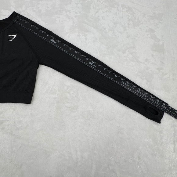 Gymshark Vital Seamless 2.0 Long Sleeve Athletic Crop Top Black Marl Womens Med - Picture 6 of 7